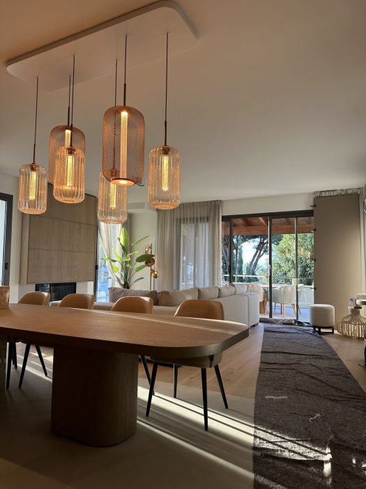 Salón amueblado del piso de lujo con el paramento en RAL 9016 extramate